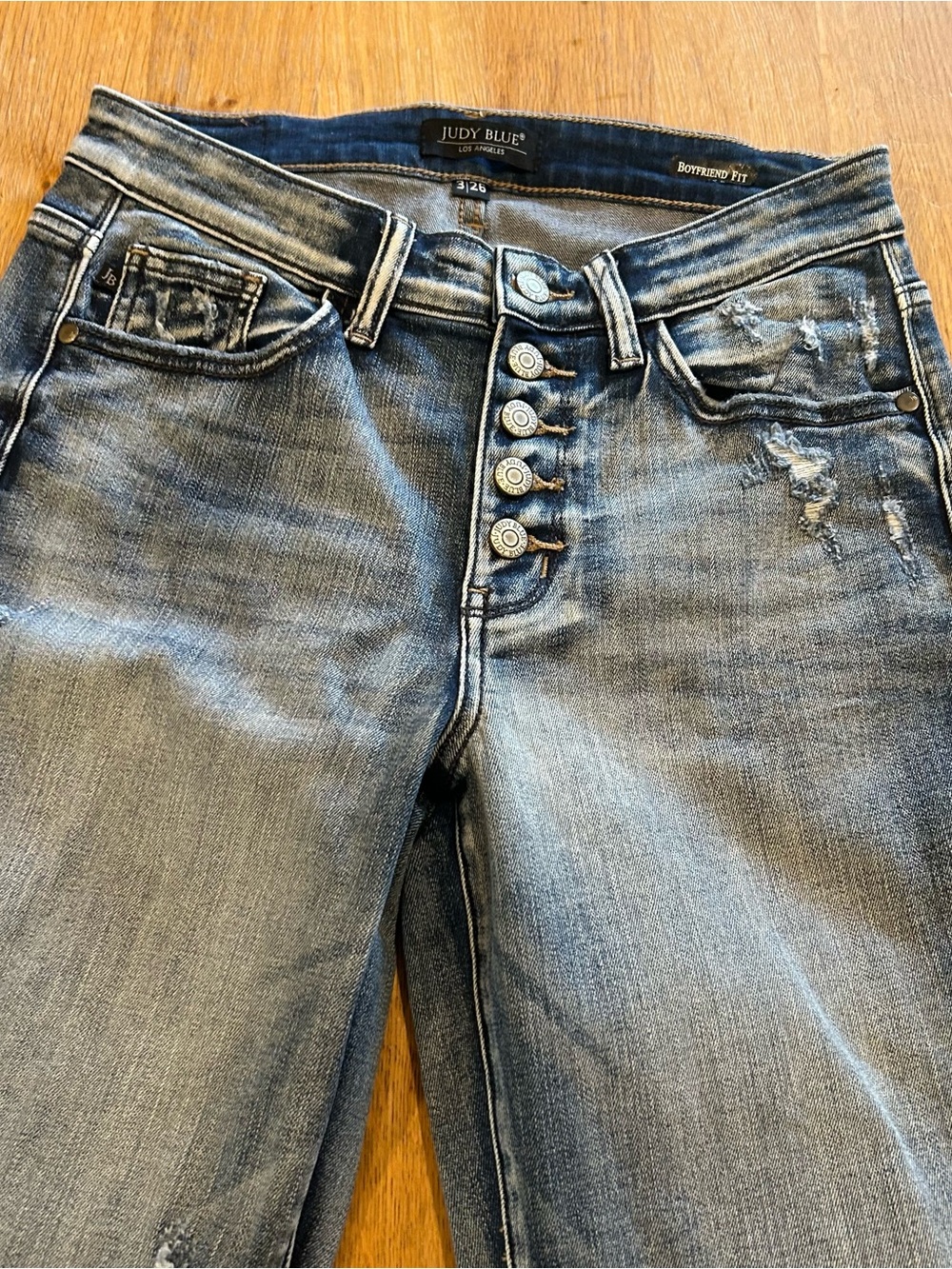 Judy Blue Grey Distressed Skinny Jeans with Button-Fly - Picture 2 of 8